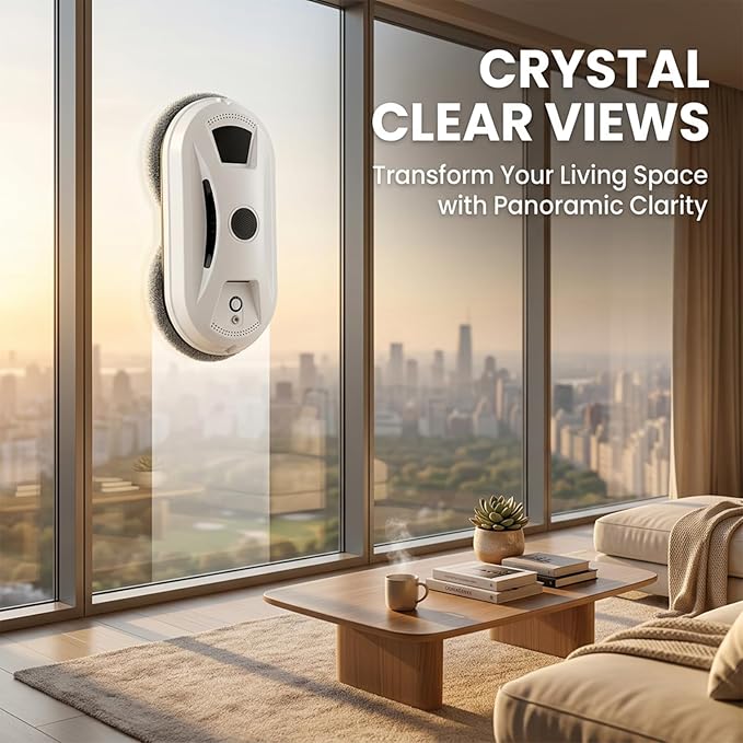 Automatic Smart Window Cleaning Robot, 90W Robot Window Cleaner with Dual Spinning Pads, AI Smart Path, Smart Spray, Remote Control, 20-Min Backup Power for Glass, Mirrors & Smooth Tile