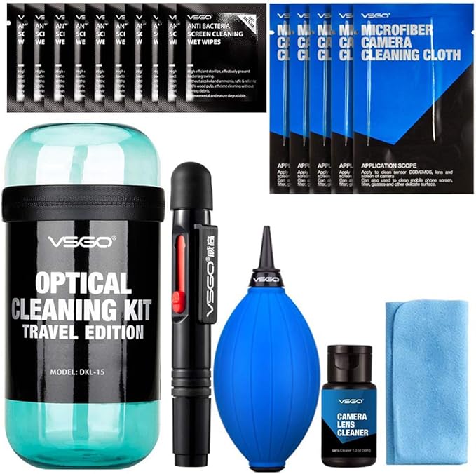 VSGO Professional Camera Lens Cleaning Kit for Canon, Nikon, Sony, Pentax DSLR Lenses - Includes Lens Pen, Air Blower, and Fluid (Blue)