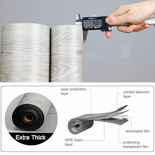 Oxdigi Peel and Stick Vinyl Flooring 2 Rolls 23"x 393"/128 Sq.Ft, Self Adhesive Vinyl Floor Tiles Wood Plank Flooring Waterproof Wear-Resistant for Any Room, Easy DIY Floor Coverings, Gray Maroon