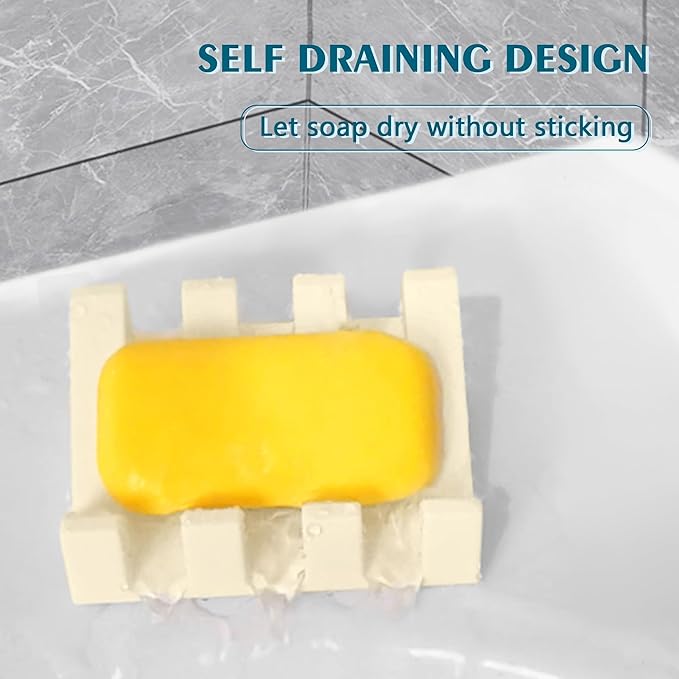 Self Draining Soap Dish Holder,Silicone Soap Dish,for Bathroom,Kitchen, Sponges，Can Extend Soap Life，Keep Soap Bars Dry and Easy Cleaning (Cream White,3-Pack)