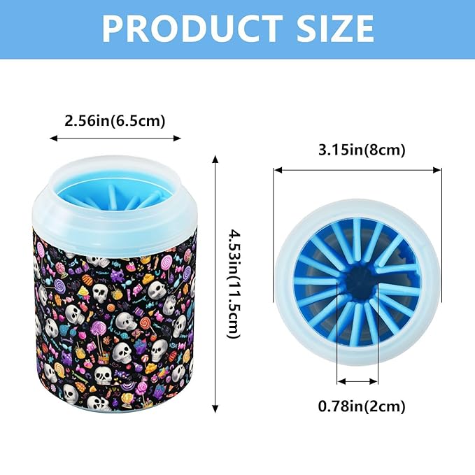 Dog Paw Cleaner Cups for Dogs Pets Foot Washer Paw Scrubber for Medium Small Cats Dogs Cleaning Cup Halloween Colorful Skulls Lollipops