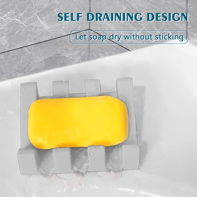 Self Draining Soap Dish Holder,Silicone Soap Dish,for Bathroom,Kitchen, Sponges，Can Extend Soap Life，Keep Soap Bars Dry and Easy Cleaning (Light Grey,1-Pack)