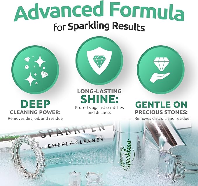 SPARKLEAN PREMIUM JEWELRY CLEANER PEN | Cleans Diamond Rings, Silver, Gold, and Metal | Includes a Brush and Specialized Jewelry Cleaning Solution | 400 Uses per Unit | 4 Milliliters