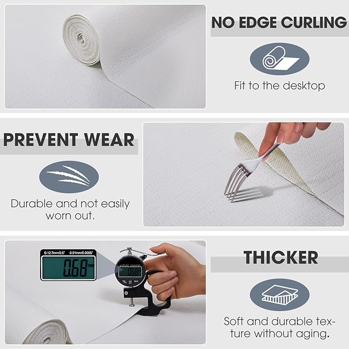 Drawer and Shelf Liner, Non-Slip Kitchen Cabinet Liners Non-Adhesive Thick Strong Grip Waterproof Washable Mats Protect Dresser Shelves Cupboard Bathroom Cabinets, White, 12 in X 10 FT