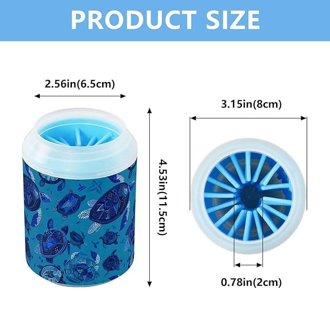 Dog Paw Cleaner Cups for Dogs Pets Foot Washer Paw Scrubber for Medium Small Cats Dogs Cleaning Cup Blue Ethnic Sea Turtles and Seaweed