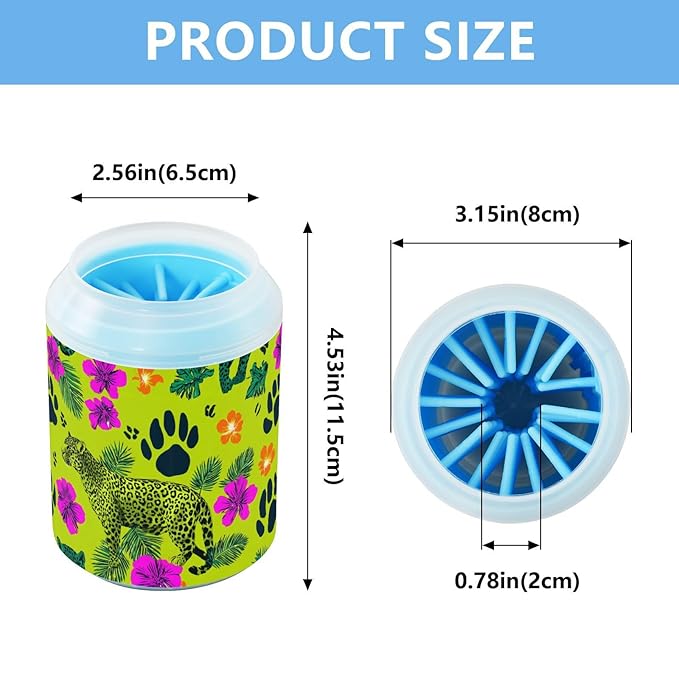 Dog Paw Cleaner Cups for Dogs Pet Foot Washer Paw Scrubber for Small Medium Large Dogs Cats Cleaning Cup Green Leopards Flowers