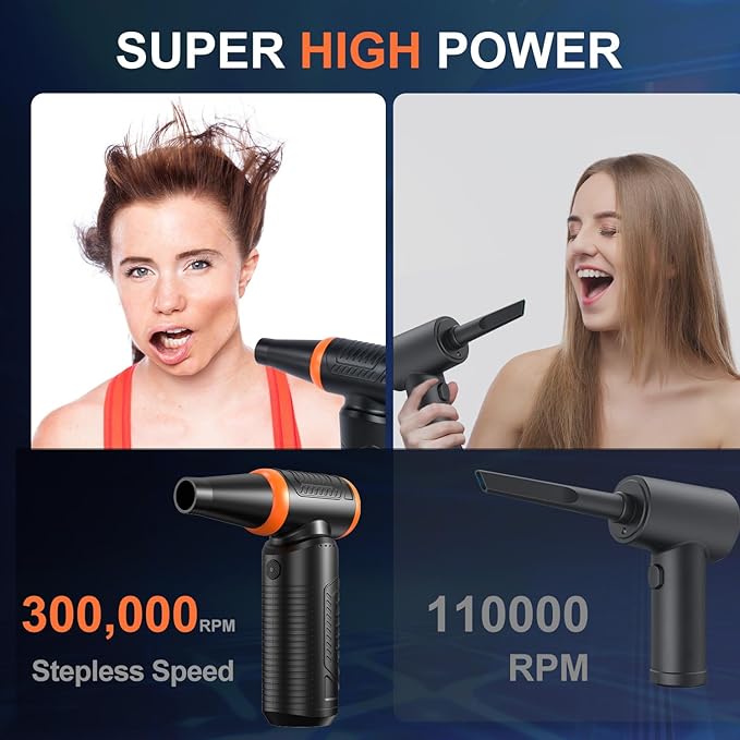 Compressed Air Duster, 300,000RPM Powerful Electric Air Duster, No Canned Air Duster-Replace Compressed Air, 3 Gear Adjustable High-Speed Air Blower for Office, Home,Car, Computer, Keyboard