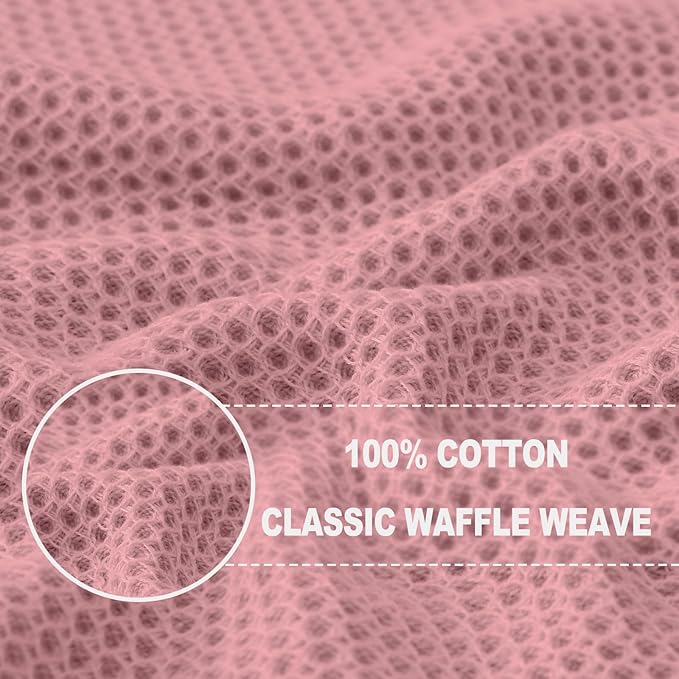Homaxy 100% Cotton Waffle Weave Kitchen Dish Towels, Ultra Soft Absorbent Quick Drying Cleaning Towel, 13 x 28 Inches, 12-Pack, Dried Rose