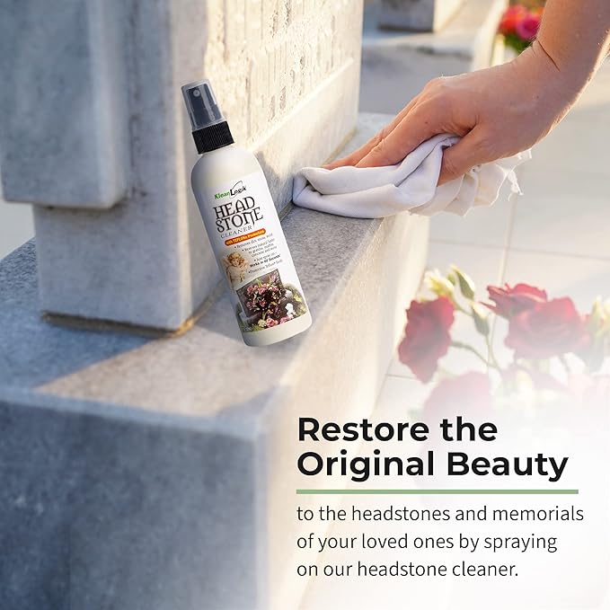 Headstone Cleaner For Graves & Memorials, Tombstone Cleaner Solution Removes Dirt & Plant Growth To Restore Natural Luster To Granite, Marble, Slate, Concrete, Limestone & Stone, 8 Fl Oz