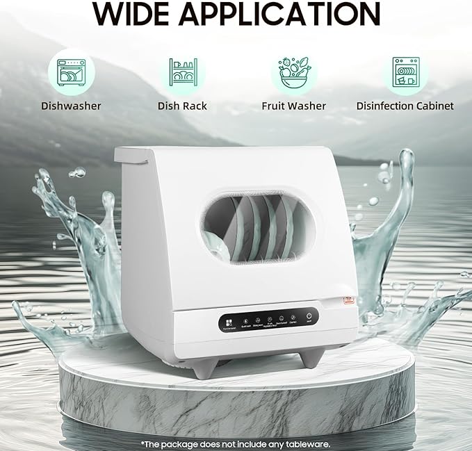 Portable Countertop Dishwasher, 5 Wash Programs, 1200W Mini Countertop Dishwasher with Tank Leak Proof Drying, Portable Compact Dishwasher for Apartment/Kitchen/RV/Camping