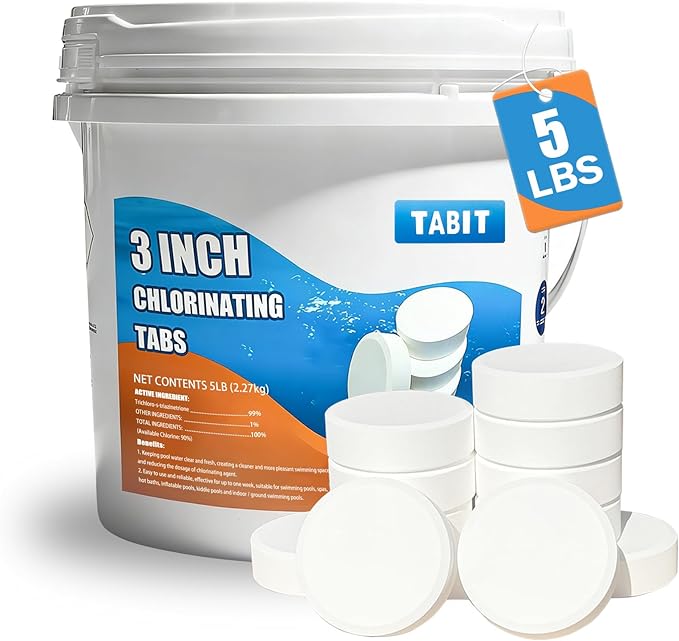 TABIT 3" Chlorine Tabs, 3 Inch Chlorinating Tablets 5 lbs for Swimming Pool, Spa and Hot Tub, Slow Dissolving