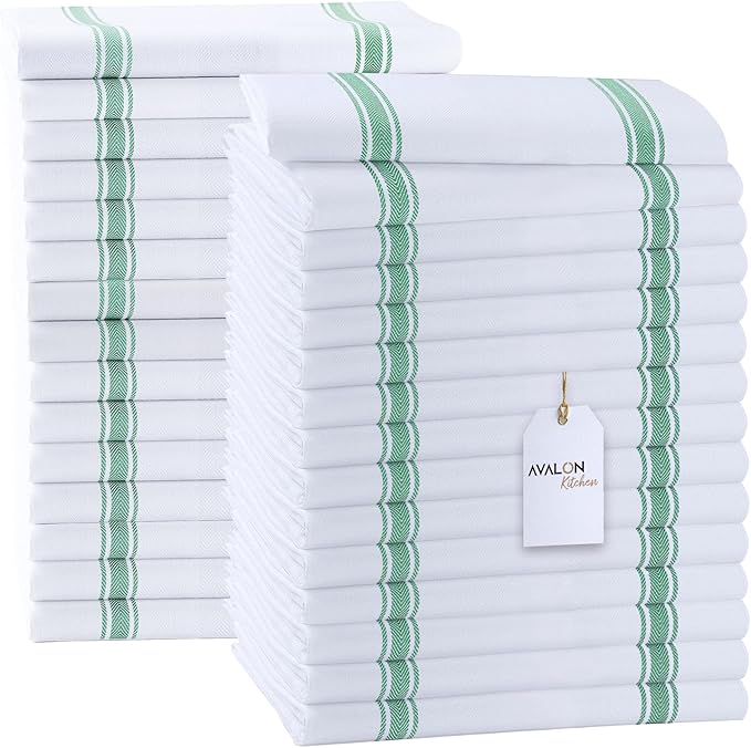 Dish Towels Set (Value Pack of 30) Size 15x25 Inch, 100% Cotton Soft & Absorbent Kitchen Towels, Tea Towels, Reusable Cleaning Cloths for Household Cleaning (Green)