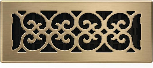 Decor Grates SPH412-A Scroll Design Floor Register, 4x12 Inches, Antique Brass Finish