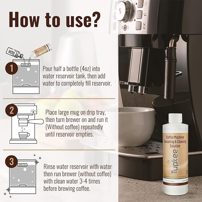 Coffee Machine Descaler Descaling Solution - Made in the USA - 2 Uses Per Bottle – Universal Cleaning Descaler for Keurig, Nespresso, Breville, Delonghi Coffee Makers & Espresso Machines – Pack of 4
