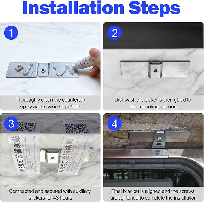 Granite Counter Dishwasher Mounting Kit Fit For Most Brand Dishwashers WP8269145 AP6012289 PS11745496, Dishwasher Mounting Brackets For Solid Surfaces, Kit Includes Bracket, Glues And Screws -2 Packs