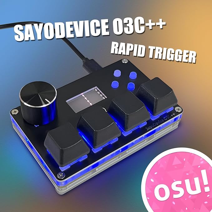 SayoDevice O3C++ OSU Keyboard Rapid Trigger Hall Switches Magnetic Linear Switches Keyboard with Knob and Screen,Copy Paste,Shotcut,Macro Hotswap Mini Keypad (Black)
