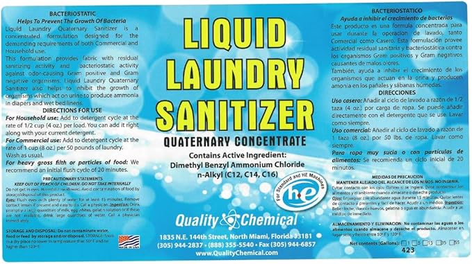 Quality Chemical Laundry Sanitizer Liquid for Clothes or Commercial use - Sanitizer Laundry Disinfectant, Odor Eliminator and Fabric Sanitizer 128oz (Pack of 4)