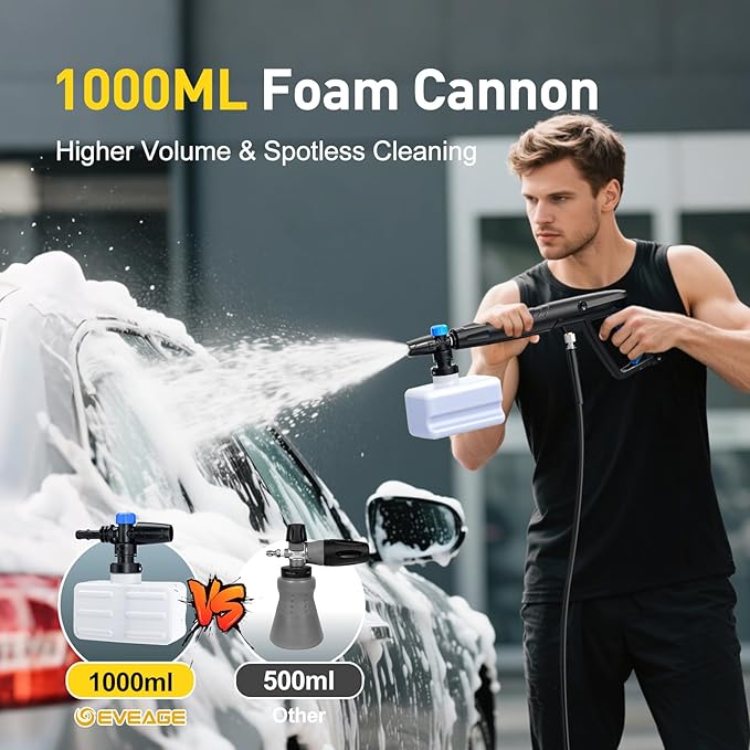 EVEAGE Electric Pressure Washer, Power Washer with 1000Ml Foam Cannon, Powerwasher for Cars, Fences, Patios, Decks, Home and Driveway Cleaning