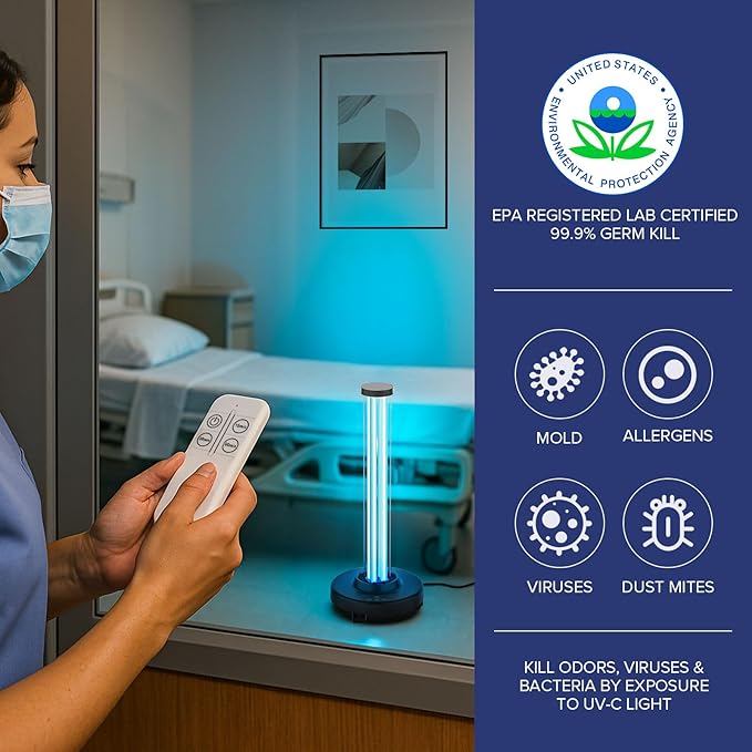 SANSI 100W UVC Disinfection Cart with Wheels, Portable Mobile UV Light Sanitizer with Remote & 3 Timer Settings, Ozone-Free, 99.9% Germ Kill in 30 Mins for Large Space, Home, Hotel, School