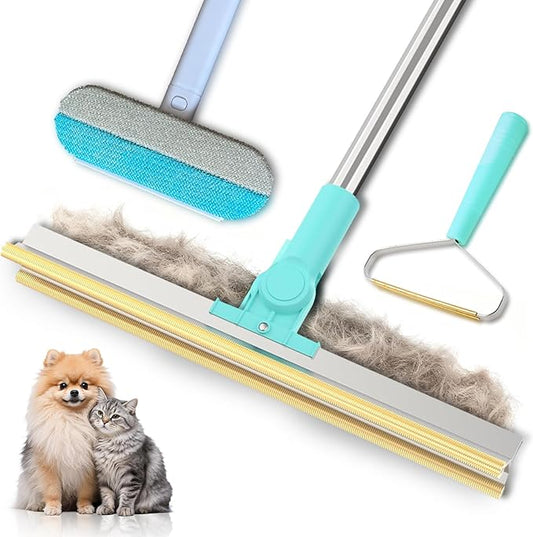 Carpet Rake for Pet Hair Removal：Upgraded 3 In 1 Reusable Carpet Scraper Pet Tool Kit, Adjustable Handle for Deep Clean Dog & Cat Hair Remover, Lint Remover Scraper for Carpets, Mats, Rugs, Car&Couch