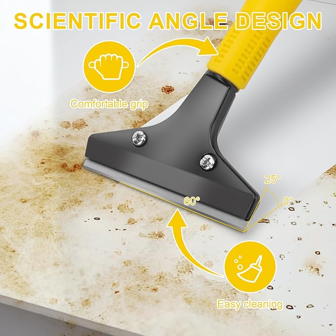 KeFanta Scraper Tool, 4" Wide Heavy Duty Floor Scraper with 45.7" Long Handle, Razor Blade Scraper for Cleaning Windows Glass Shower Gum Tile Scraper Ceiling Scraper, 10PCS Extra Metal Blades