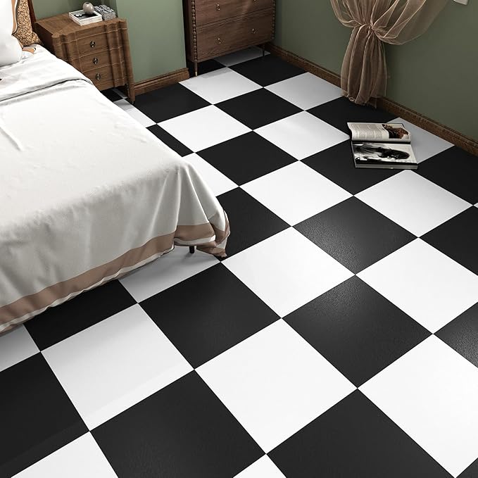 Marble Pure Black Floor Tiles Sheets Peel and Stick Vinyl Flooring for Bathroom Kitchen 5PCS Self Adhesive Flooring Panels Waterproof Basement Garage Floor Stickers Non-Slip Stick on Tiles 12''x12''