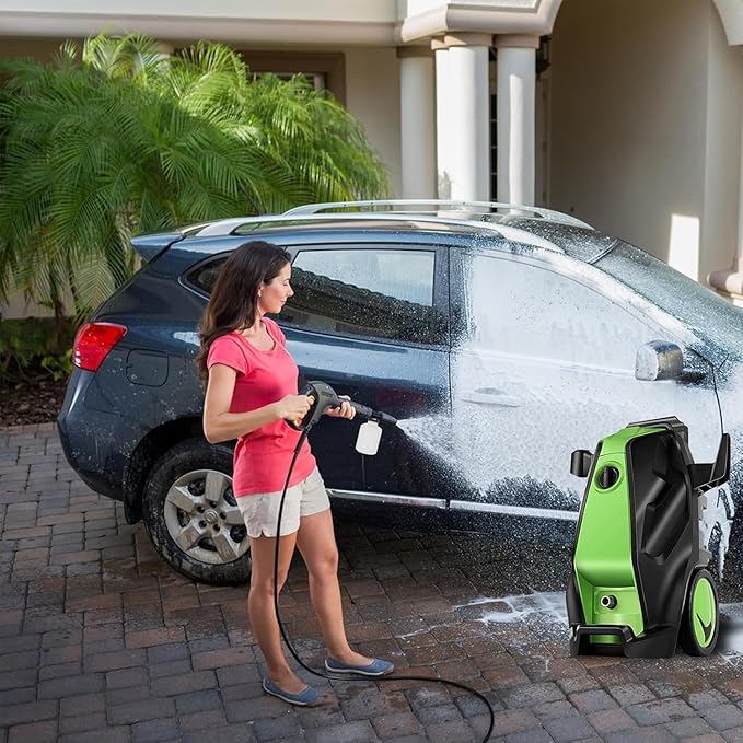 Pressure Cleaner, Heavy Duty Power Cleaner with Foam Cannon, 4 Nozzle Tips,33FT Hose and Soap Bottle for Home/Cars/Driveways/Patios/Decks/Fences(Green)