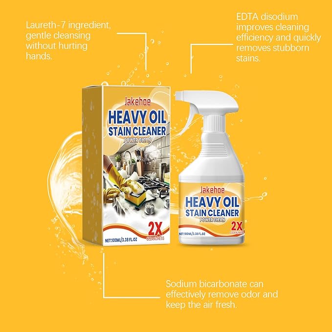 Heavy Oil Stain Cleaner, Multi-Purpose Power Clean Spray, Suitable for kitchen stoves, walls, electric appliances, kitchen utensils, coffee machines and other items (6.76fl oz)