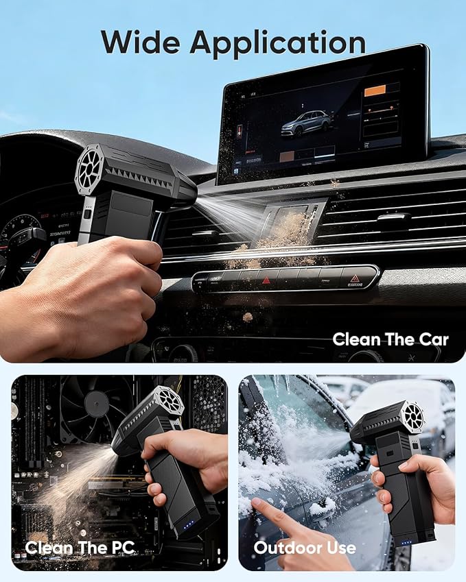 COSANO F3 Electric Air Duster with 2 Magazine-Style Batteries, 220g+ Strong Airflow, 2 Magnetic Nozzles, 3-Speed Cordless Blower with LED, Electric Inflator, Keyboard Duster for PC, Car & Electronics