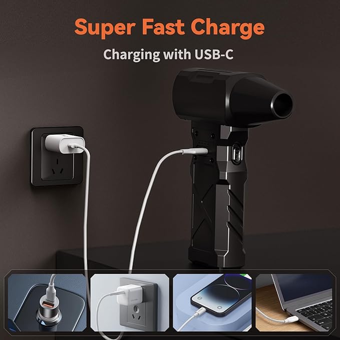 Compressed Air Duster-100000RPM Electric Air Duster for PC&Keyboard Cleaning，4-Speed Cordless Turbo Fan Rechargeable Reusable Compressed Air Blaster, Air Bed, Outdoors, Home.X3