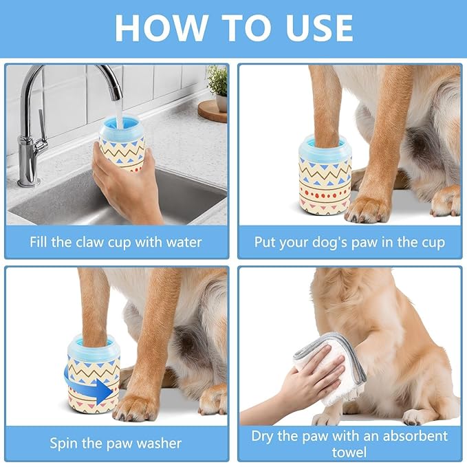 Dog Paw Cleaner Cups for Dogs Pet Foot Washer Paw Scrubber for Medium Small Dogs Cats Cleaning Cup Ethnic Tribal Geometric Beige