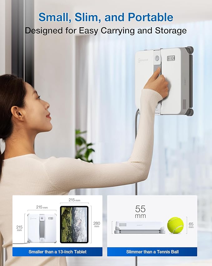 ECOVACS WINBOT MINI2 Window Cleaning Robot, Robot Window Cleaner with 6 Smart Cleaning Modes, Win-SLAM 4.0 Navigation, Automatic Glass Cleaner for Windows, Mirrors & Glass Doors