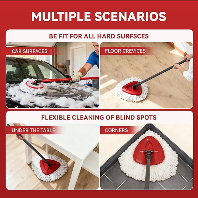 8 Pack Mop Replacement Heads with Base and Floor Scrub Brush, Compatible with Ocedar Systems, Microfiber Replace Heads, Snap-On Floor Cleaning Accessories
