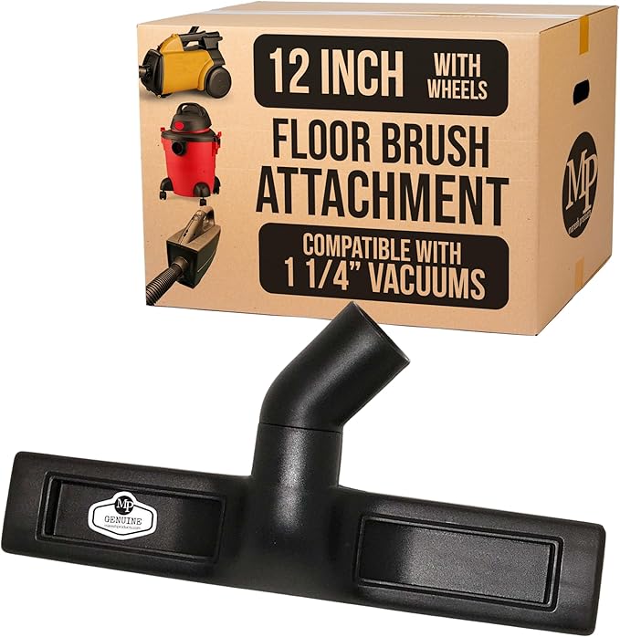 MP Maresh Products Vacuum Brush Attachment Compatible with Central Vac - Horse Hair Bristles for Thorough Cleaning, Bare Floor or Wall Brush, Replacement Part for Central Vac - 12" with Wheels (Black)