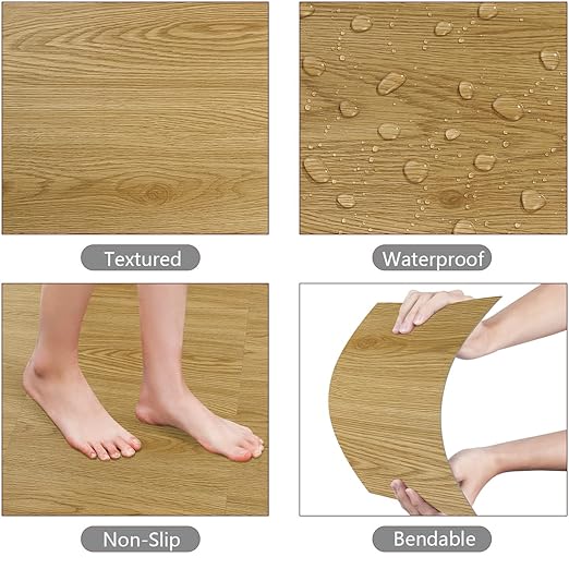 Yenhome Self Adhesive Floor Tiles Peel and Stick Waterproof Flooring Peel and Stick Floor Tile Waterproof Bathroom Kitchen Flooring 12"x12" Vinyl Floor Tiles Light Wood (35 Plank, 35 Sq.Ft)