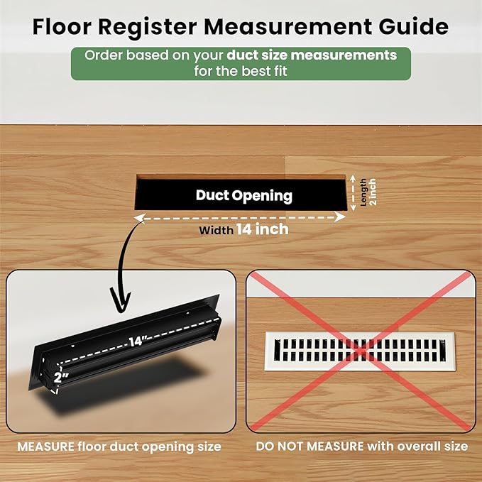 Empire Register Co, Premium Home Vent Covers - 2x14 inch, Modern Contemporary Design, White Finish, Heavy Duty Air Flow Direction Floor Registers, Metal Damper Attached