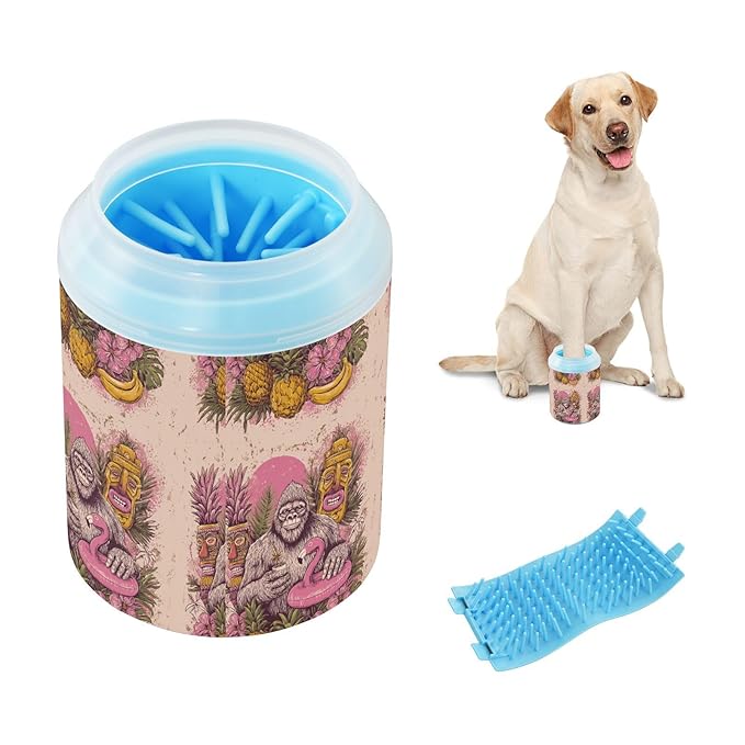 Dog Paw Cleaner Cups for Dogs Pets Foot Washer Paw Scrubber for Medium Small Cats Dogs Cleaning Cup Tropical Pineapple Animal Flamingo Floral Banana Pink