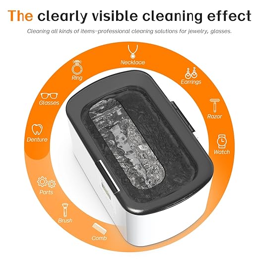 KECOOLKE Ultrasonic Jewelry Cleaning Machine, 600ml Sonic Cleaner with Digital Timer for Eyeglasses, Rings, Silver，Cleaner Solution for Gifts