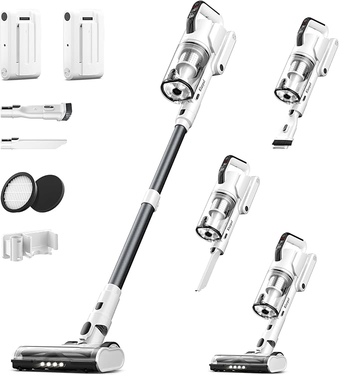Cordless Vacuum Cleaner, 2 Batteries 140 Mins Runtime 600W 50Kpa Stick Vacuum Cordless, Self-Standing Vacuum Cleaners for Home with 2.5H Fast Charging, for Floor/Carpet/Pet Hair, White
