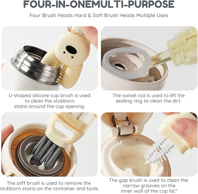 4 in 1 Cup Lid Cleaning Brush Set – Multifunctional Water Bottle Cleaner Brush with Gap & Corner Tools Portable Lid Cleaning Brush for Tight Spaces Includes 3 Brushes for Home & Kitchen