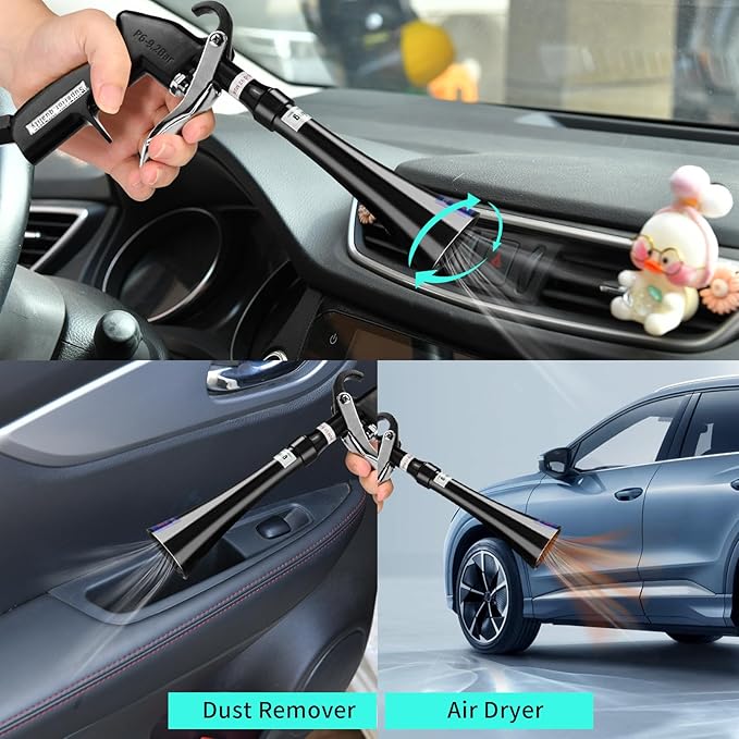 Tornado Dry Cleaning Gun with Brass Adjustable Air Flow Nozzle,Air Blower Gun Quickly Blasts Dirt and Dust from Surface Works with Air Compressor Black