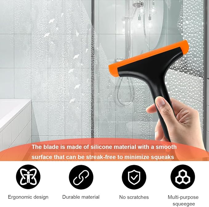 2PCS Small Silicone Window Squeegee, 5.9 Inch Car Windshield Water Blade Squeegee with Non-Slip Handle, All-Purpose Cleaning Squeegee for Car Windshield, Window, Mirror (Black+Black)