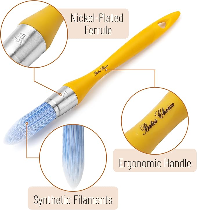 Bates- Trim Paint Brush, 0.75 Inch, Ergonomic Non-Slip Handle, Synthetic Bristles, Trim Brushes for Painting, Mustard Color