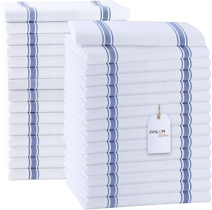 Dish Towels Set (Value Pack of 30) Size 15x25 Inch, 100% Cotton Soft & Absorbent Kitchen Towels, Tea Towels, Reusable Cleaning Cloths for Household Cleaning (Blue)