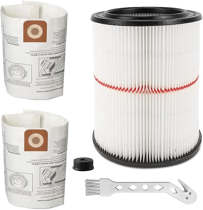 MZY LLC 1 Pack 17816 Filter for Craftsman Shop Vac Filter Cartridge Replacement with 2 Pack CMXZVBE38749 General Purpose Dust Collection Bags for 16 and 20 Gallon Shop Vacuums