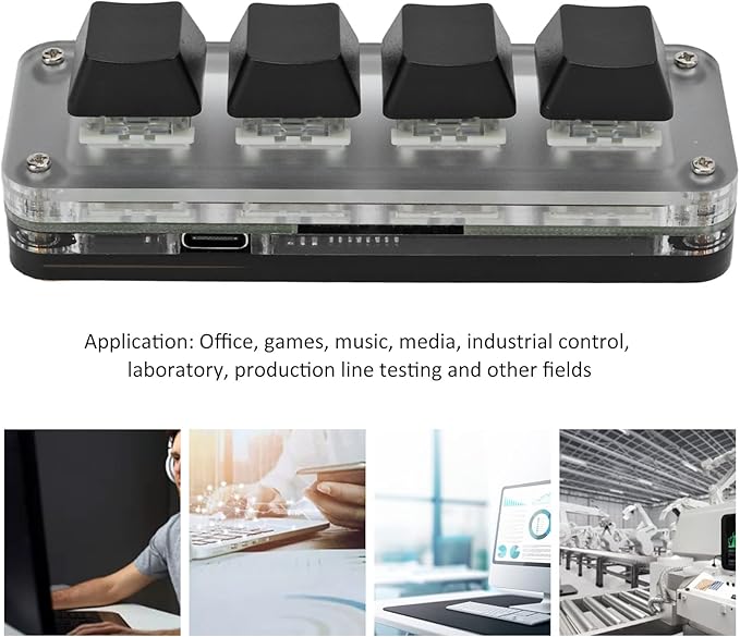 Mini 4 Key Gaming Keyboard Mechanical Keypad Type C to USB Interface Programming Black Gaming Keypad with RGB Light Plug and Play