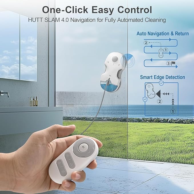 HUTT S7 Window Cleaning Robot, 6500Pa Suction, 3D Floating Chassis, HydroJet Water Spray 80ml Tank, Multiple Safety Systems, SLAM 4.0 Navigation, 8 x Cloths, All-in-One Storage Box