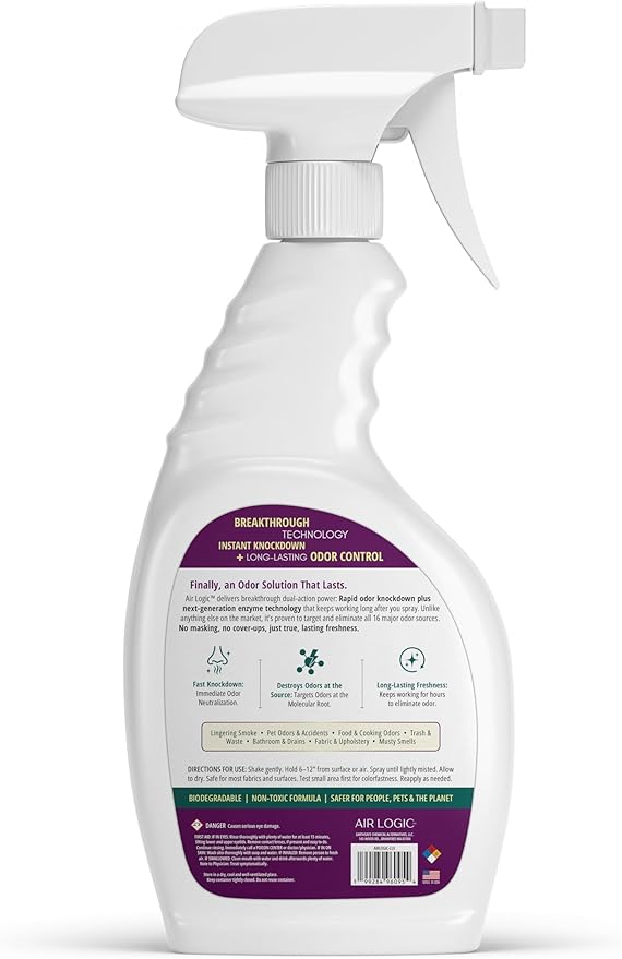 Dual-Action Odor Eliminator Spray 32 Fl Oz, Plant-Based Instant Knockdown & Enzymatic Deodorizer for Home, Neutralizes 16 Odor Sources, Bleach-Free, Fabric & Surface Safe, Lavender Lemon