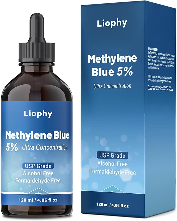 Methylene Blue Pharmaceutical Grade 5% Drops, 120 mL – High Purity 99.99% Methylene Blue for Humans, Formaldehyde and Alcohol Free (ups Grade)