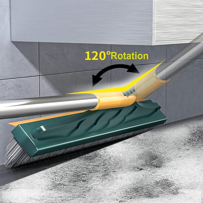 2 in 1 Cleaning Floor Scrub Brush Floor Brush Scrubber New Upgraded 53.5" Long Handle Grout Brush Scrape V-Shape Stiff Bristle Cleaning Brush with Squeegee 120°Rotating Tile Brush for Bathroom